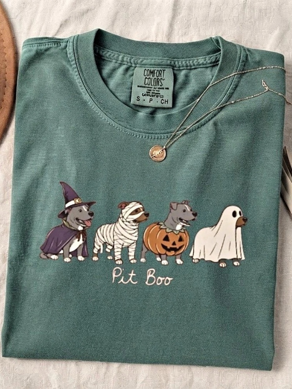 Pit Boo Halloween Dog Costume Green Comfort Colors T-Shirt